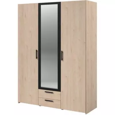 Armoire VARIA - Chene et noir - 3 portes + 2 tiroirs - L150 x H200 cm Armoire VARIA - Chene et noir - 3 portes + 2 tiroirs - L150 x H200 cm