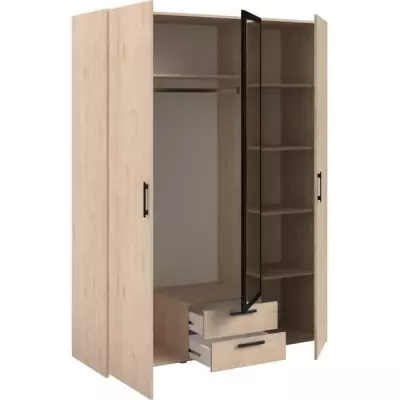 Armoire VARIA - Chene et noir - 3 portes + 2 tiroirs - L150 x H200 cm Armoire VARIA - Chene et noir - 3 portes + 2 tiroirs - L150 x H200 cm