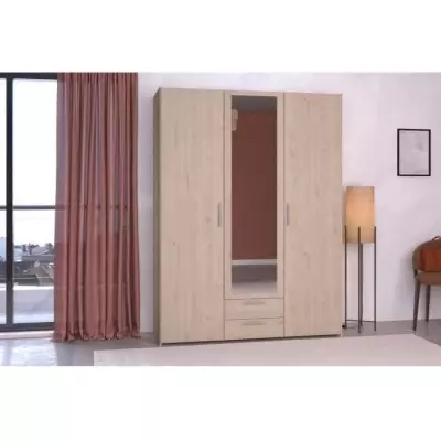 Armoire VARIA Chêne - 3 portes + 2 tiroirs + miroir • Made in France