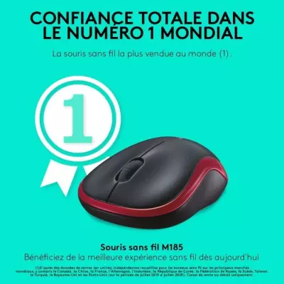 Souris sans fil Logitech M185 Rouge - Compacte et Précise Souris sans fil Logitech M185 Rouge - Compacte et Précise