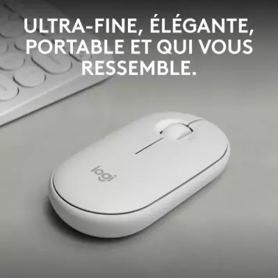 Souris Logitech Pebble Mouse 2 M350 - Blanche, fine et portable Souris Logitech Pebble Mouse 2 M350 - Blanche, fine et portable