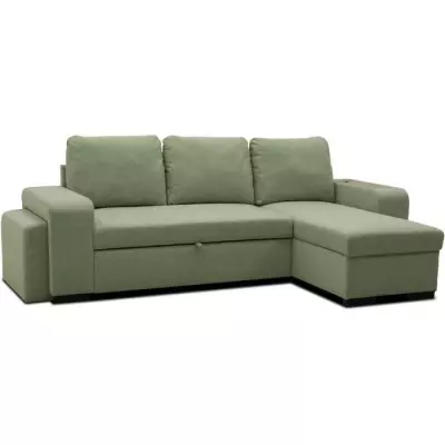 Canapé d'angle réversible VALDO 3-4 places - Tissu Neve Sauge - USB - Coffre + Pouf Canapé d'angle réversible VALDO 3-4 places - Tissu Neve Sauge - USB - Coffre + Pouf