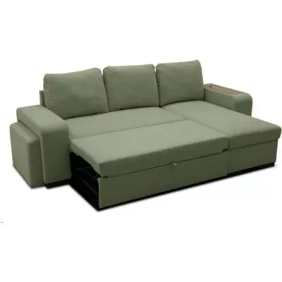 Canapé d'angle réversible VALDO 3-4 places - Tissu Neve Sauge - USB - Coffre + Pouf Canapé d'angle réversible VALDO 3-4 places - Tissu Neve Sauge - USB - Coffre + Pouf