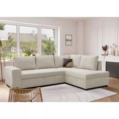 Canapé d'angle réversible NIRVANA 4-5 places - Velours perle - Rangement - L247 x P183 Canapé d'angle réversible NIRVANA 4-5 places - Velours perle - Rangement - L247 x P183