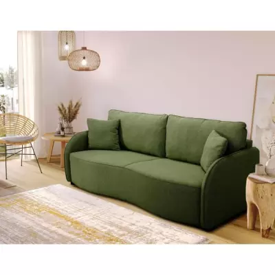 Canapé convertible BARI 3 places - Tissu olive - Eco-friendly - L215 x H89 x P100 cm Canapé convertible BARI 3 places - Tissu olive - Eco-friendly - L215 x H89 x P100 cm