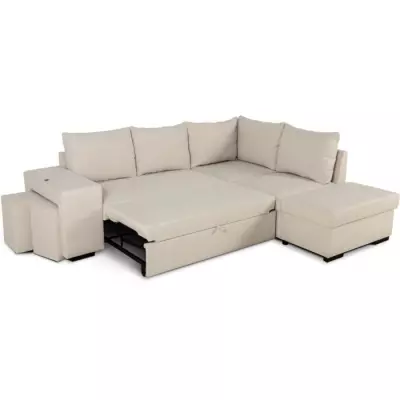 Canapé d'angle convertible réversible 4 places MITCHELL - Tissu Beige - Design éco-responsable Canapé d'angle convertible réversible 4 places MITCHELL - Tissu Beige - Design éco-responsable