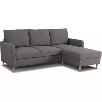 Canapé d'angle fixe 3 places CHIPY - Tissu anthracite - Design réversible