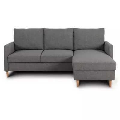 Canapé d'angle fixe 3 places CHIPY - Tissu anthracite - Design réversible