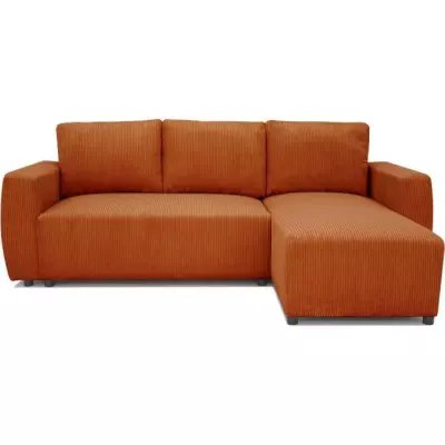 Canapé d'angle convertible 3-4 places en velours cotelé terracotta
