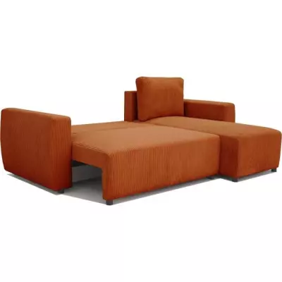 Canapé d'angle convertible 3-4 places en velours cotelé terracotta