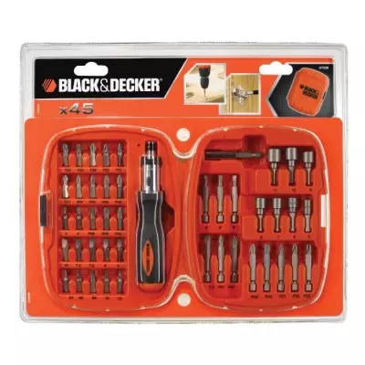 Kit Tournevis et Embouts à Cliquet (45 pièces) BLACK+DECKER - A7039-XJ: Outil polyvalent pour tous vos projets - PACK OUTIL À MA Kit Tournevis et Embouts à Cliquet (45 pièces) BLACK+DECKER - A7039-XJ: Outil polyvalent pour tous vos projets - PACK OUTIL À MA