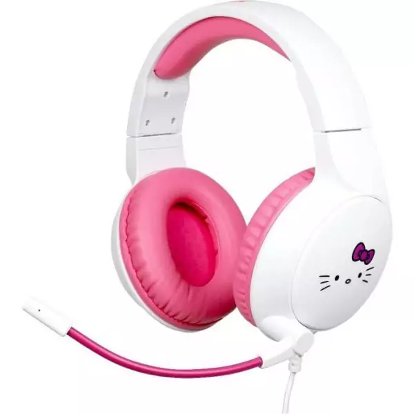 Casque gaming circum-aural - Filaire - Konix - PC, PS5, Switch 2 et Xbox - Hello Kitty - Microphone - Câble 1,5 m - Blanc et ro