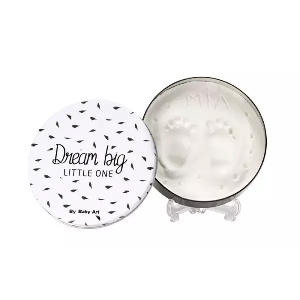 Baby Art Magic Box Round - Boîte Métal avec Kit Empreintes Mains et Pieds Bébé, Cadeau Naissance ou Bapteme, Noir et Blanc