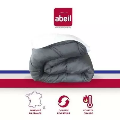 Couette chaude bicolore ABEIL - 140 x 200 cm - Blanc et gris