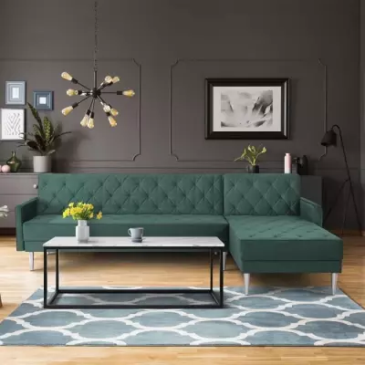 Canapé d'angle réversible 3 places ISTANA -Velours Vert- - Design Responsable