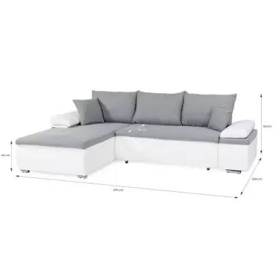 Canapé d'angle réversible convertible 3 places - Simili blanc et tissu gris - CELINA Canapé d'angle réversible convertible 3 places - Simili blanc et tissu gris - CELINA