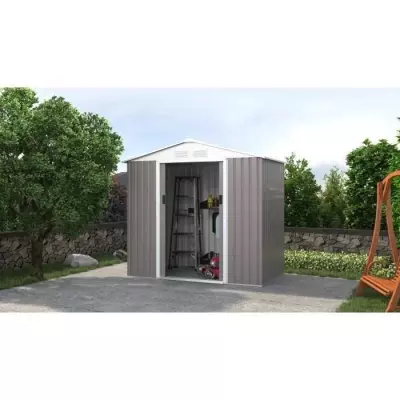 Abri de jardin métal 2,71m² taupe - 213x127x195cm - 2 portes coulissantes