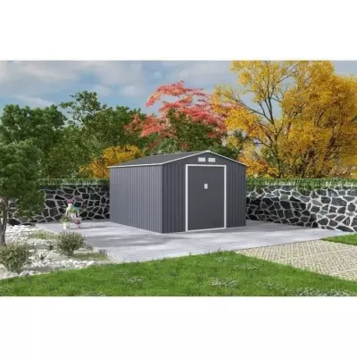 Abri de jardin métal 8,84m² - 2 portes coulissantes - Gris Abri de jardin métal 8,84m² - 2 portes coulissantes - Gris