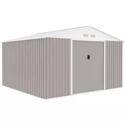 Abri de jardin métal 10,85m² - Taupe - Kit d'ancrage - 2 portes coulissantes