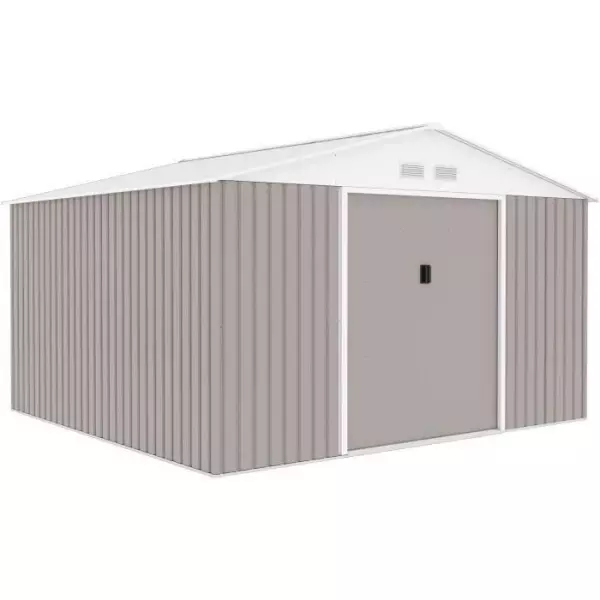 JUPITER Abri de jardin en métal 10,85 m² - 340 x 319 x 210 cm - Kit d'ancrage inclus, 2 portes coulissantes - Taupe