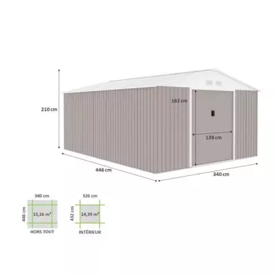 Abri de jardin métal 15,16m² - 2 portes coulissantes - Taupe Abri de jardin métal 15,16m² - 2 portes coulissantes - Taupe