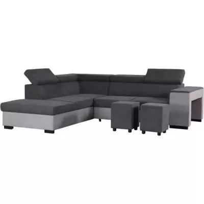 Canapé d'angle convertible 5 places - Gris - L271 x P220 x H77 cm