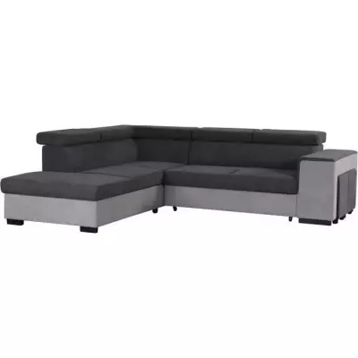 Canapé d'angle convertible 5 places - Gris - L271 x P220 x H77 cm