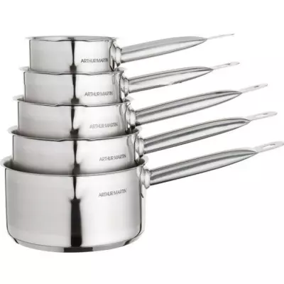 Ensemble de 5 Casseroles Arthur Martin - Acier Inoxydable - Intérieur Satiné - Bec Verseur