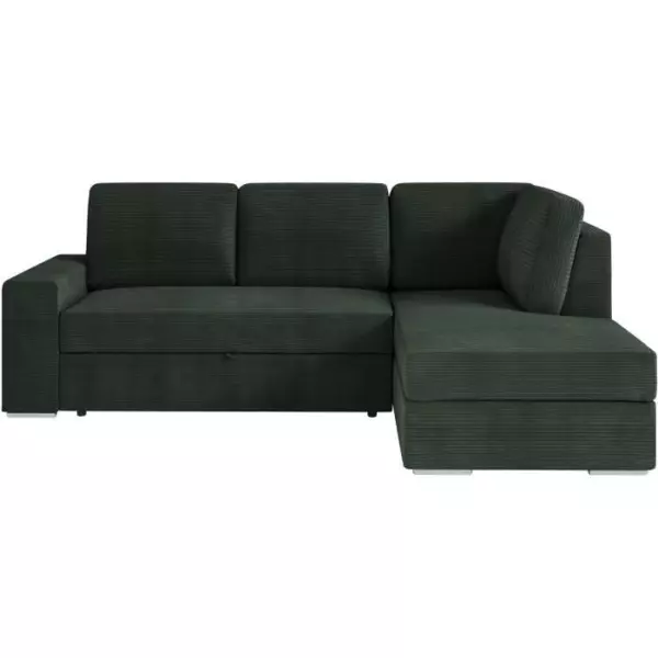 Canapé d'angle droit 3 places convertible ADEN avec coffre en velours côtelé - Vert foncé - L246 x P174 x H96cm - LOUNGITUDE