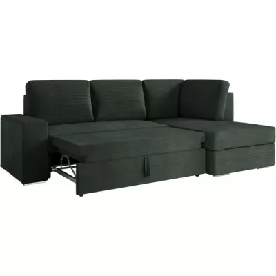 Canapé d'angle convertible vert foncé en velours côtelé - L246 x P174 x H96cm