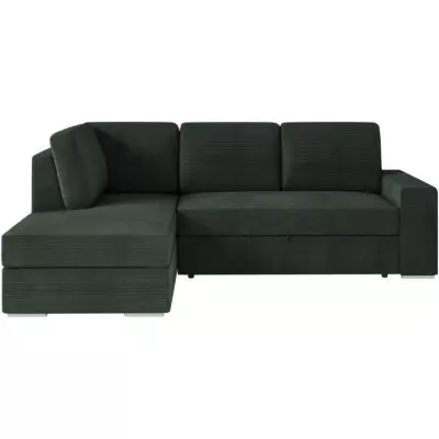 Canapé d'angle gauche convertible ADEN en velours côtelé vert foncé - L246 x P174 x H96cm