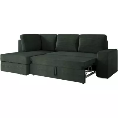 Canapé d'angle gauche convertible ADEN en velours côtelé vert foncé - L246 x P174 x H96cm