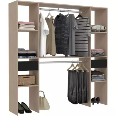 Kit dressing ARTIC EKIPA en chene Jackson et noir - 2 penderies + 2 tiroirs