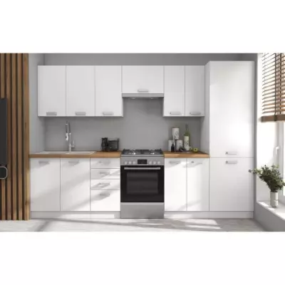 ATLAS Cuisine complète 8 éléments - Décor blanc - L300 x H52 x H82 cm