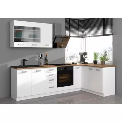 Cuisine complète d'angle ATLAS 8 éléments blanc - L270 cm