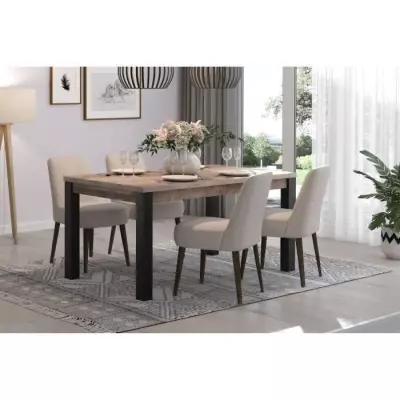 Table à manger EMILE 6 pers. - Chêne brun tabac et noir mat - L160 x P90 x H77 cm