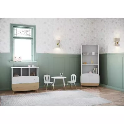 Bibliothèque scandinave 2T / 2P - Blanc mat / chene - 77.4 x 36.6 x 177 cm