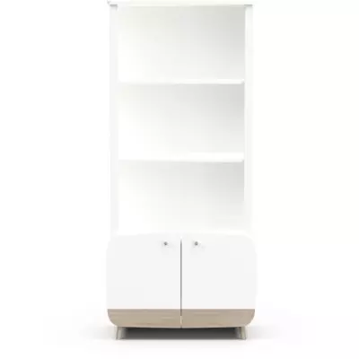 Bibliothèque scandinave 2T / 2P - Blanc mat / chene - 77.4 x 36.6 x 177 cm