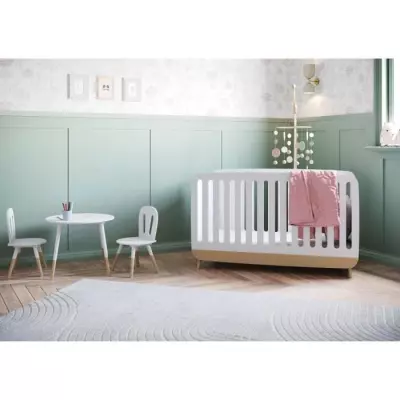 Ensemble table + chaises FIMIANA - Style scandinave - Blanc mat / Chene kronberg