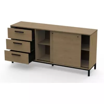 Enfilade 2 portes coulissantes CRAFT Chene Hamilton / Noir - 181 x 44,9 x 86 cm Enfilade 2 portes coulissantes CRAFT Chene Hamilton / Noir - 181 x 44,9 x 86 cm
