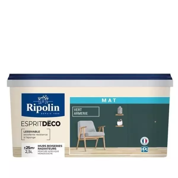 RIPOLIN Peinture Couleur Mat Ultra Couvrante - Vert Armerie