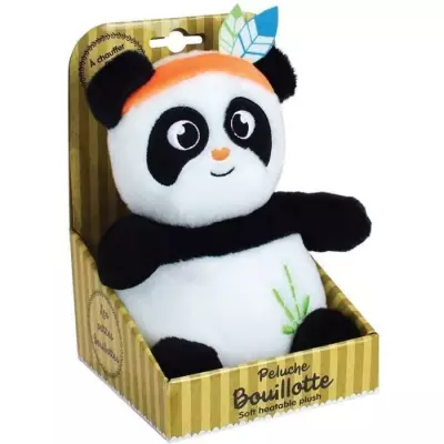Peluche bouillotte INDIAN PANDA - JEMINI - H 21 cm - Blanc et noir - Bébé - Idéal pour réconforter votre bébé
