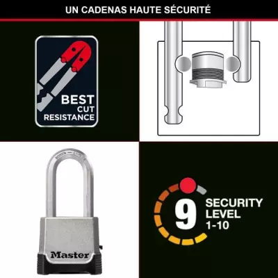 Cadenas Haute Sécurité - MASTER LOCK M176EURDLH - Zinc - Anse XL