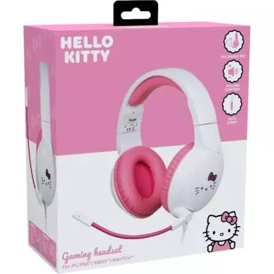Casque gaming circum-aural - Filaire - Konix - PC, PS5, Switch 2 et Xbox - Hello Kitty - Microphone - Câble 1,5 m - Blanc et ro