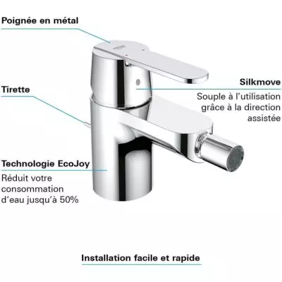Mitigeur monocommande Bidet GROHE Taille S - Chromé 32885000 Mitigeur monocommande Bidet GROHE Taille S - Chromé 32885000