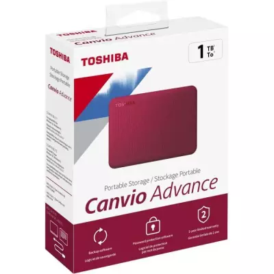 Disque dur externe Toshiba Canvio Advance 1 To Rouge - Compact et performant