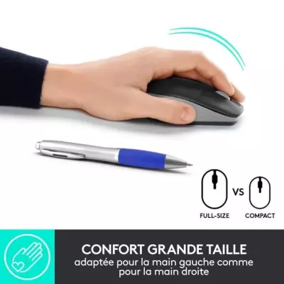 Souris sans fil ergonomique Logitech M190 Gris - Compacte et confortable