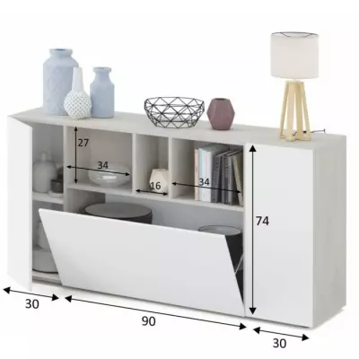 Buffet LOIRA - Blanc & Ciment - 3 portes + 3 niches