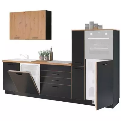Cuisine complète AYA - Décor noir - Plan de travail inclus