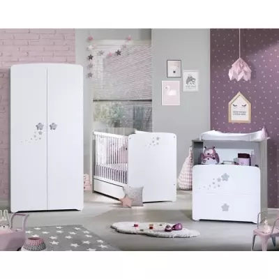 Chambre bébé trio Nao: lit, commode à langer, armoire - Blanc